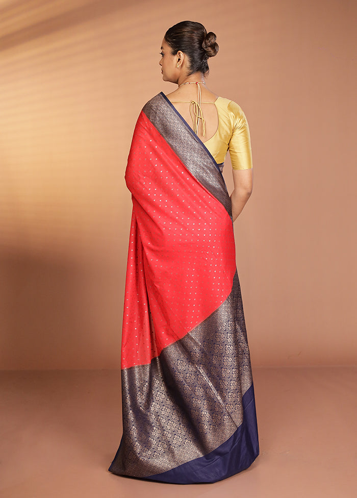 Red Dupion Silk Saree With Blouse Piece