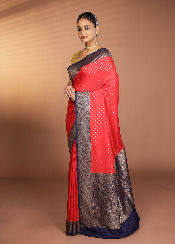 Red Dupion Silk Saree With Blouse Piece