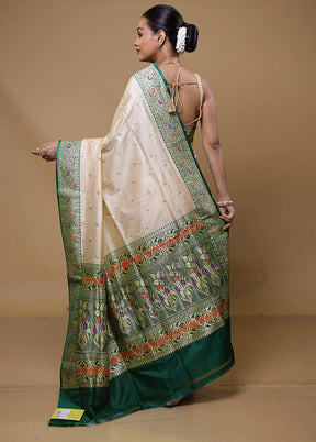 Cream Handloom Katan Pure Silk Saree With Blouse Piece