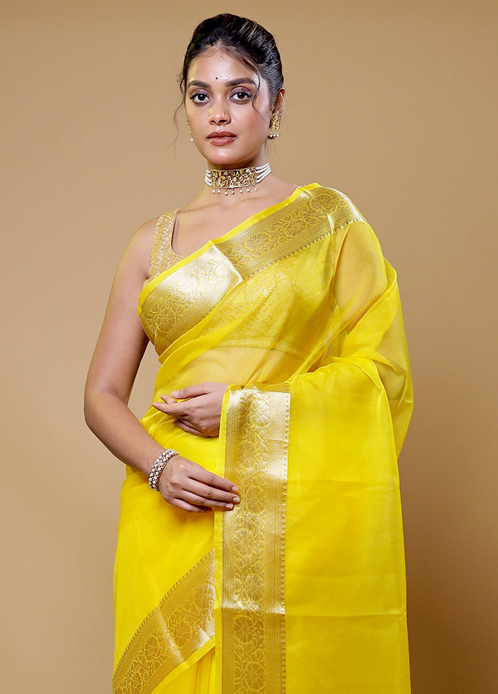 Yellow Organza Saree With Blouse Piece