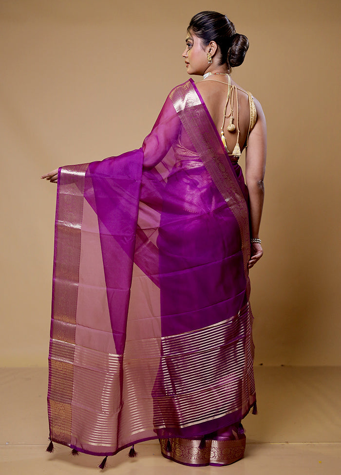 Purple Organza Saree With Blouse Piece