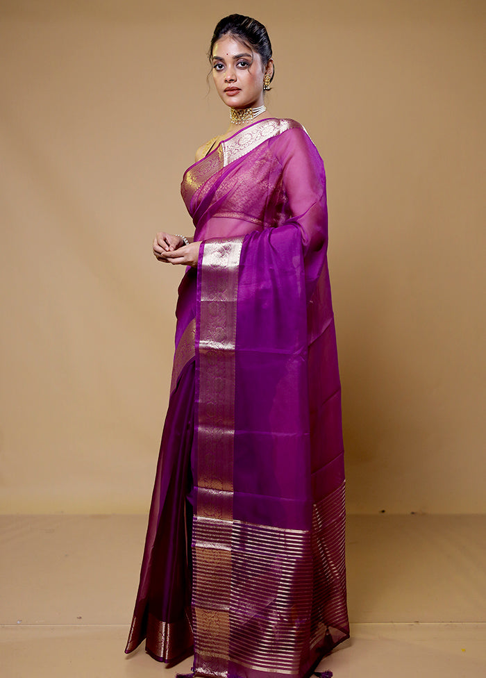 Purple Organza Saree With Blouse Piece