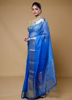 Blue Organza Saree With Blouse Piece