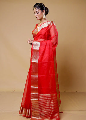 Red Organza Saree With Blouse Piece