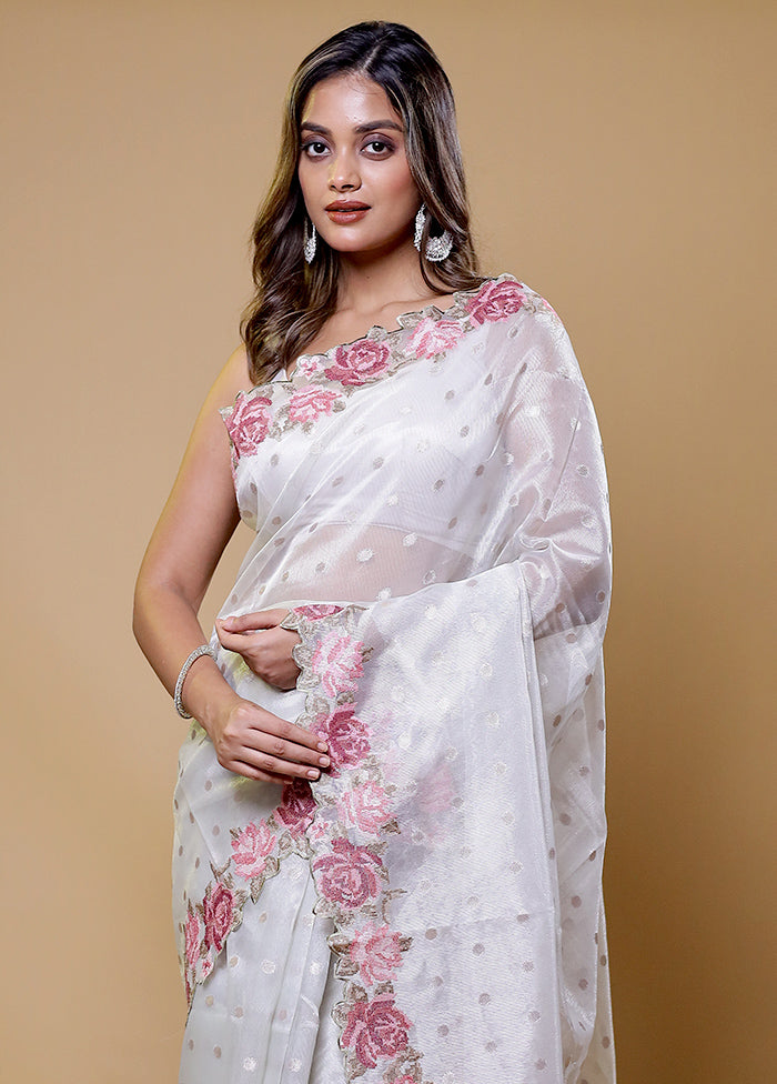 White Tissue Silk Saree With Blouse Piece