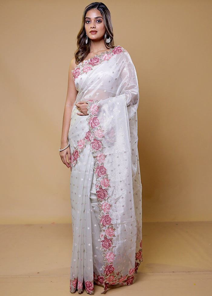 White Tissue Silk Saree With Blouse Piece