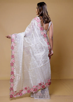 White Tissue Silk Saree With Blouse Piece