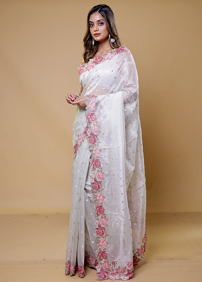 White Tissue Silk Saree With Blouse Piece