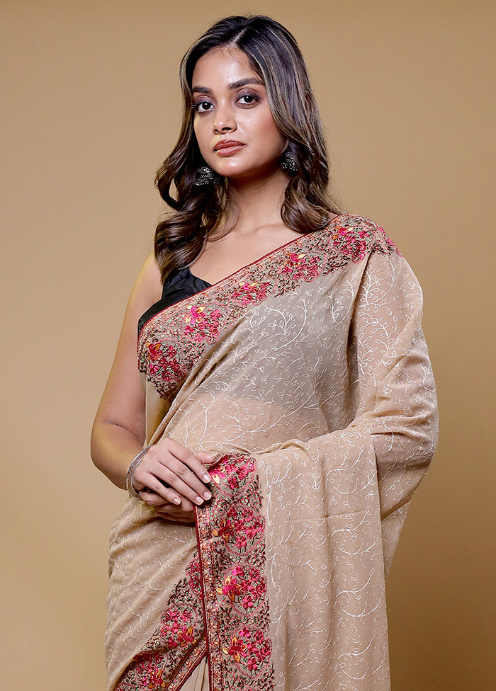 Cream Tissue Silk Saree With Blouse Piece