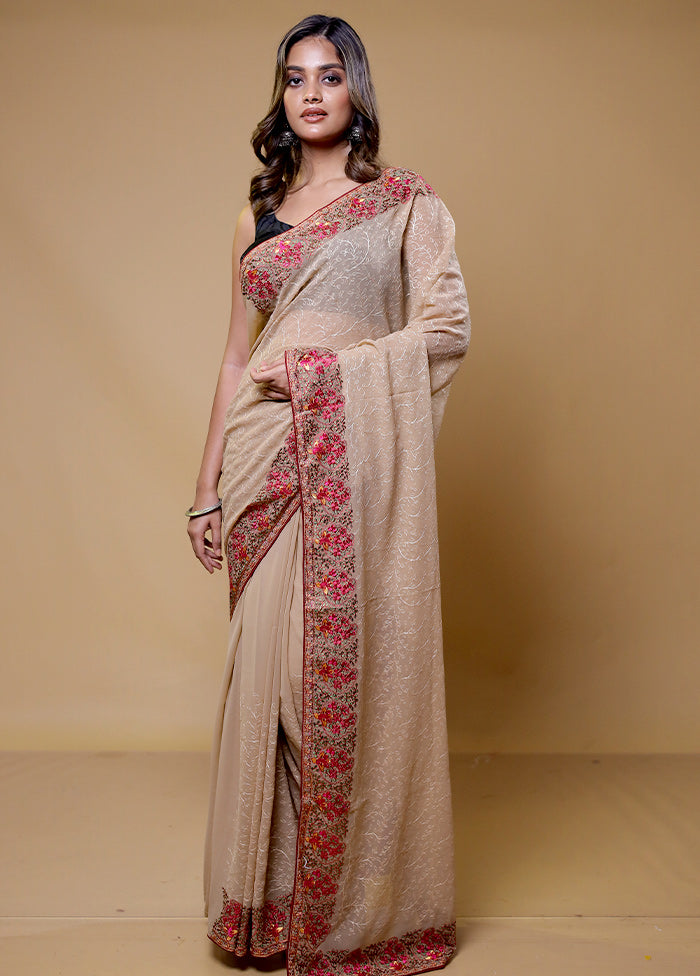 Cream Tissue Silk Saree With Blouse Piece