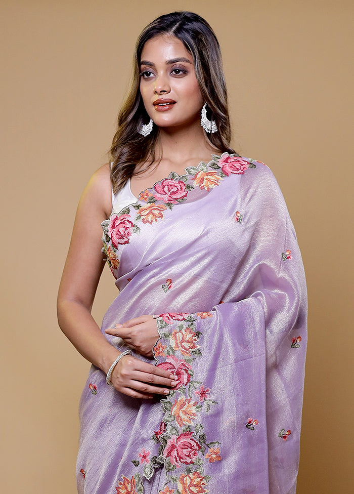 Lavender Tissue Silk Saree With Blouse Piece