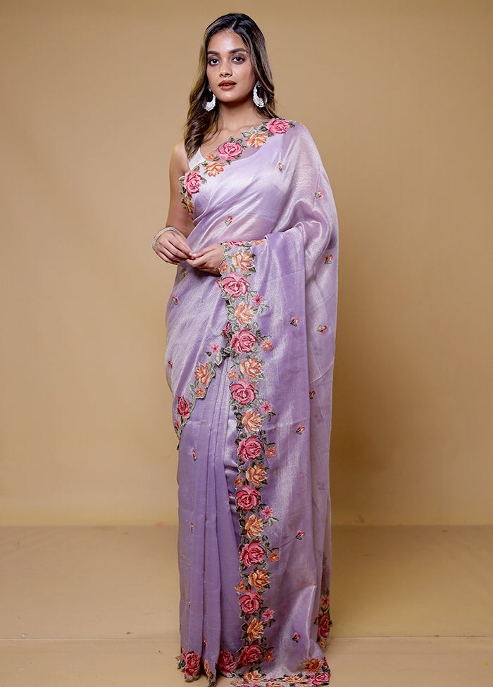 Lavender Tissue Silk Saree With Blouse Piece