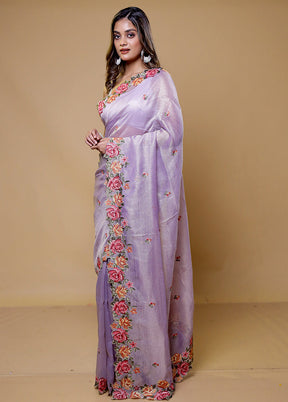 Lavender Tissue Silk Saree With Blouse Piece