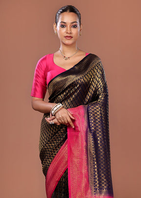 Blue Dupion Silk Saree With Blouse Piece