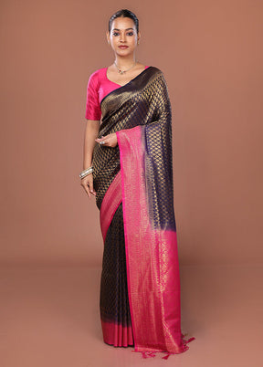 Blue Dupion Silk Saree With Blouse Piece