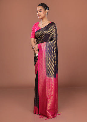 Blue Dupion Silk Saree With Blouse Piece