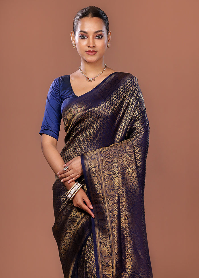Blue Dupion Silk Saree With Blouse Piece