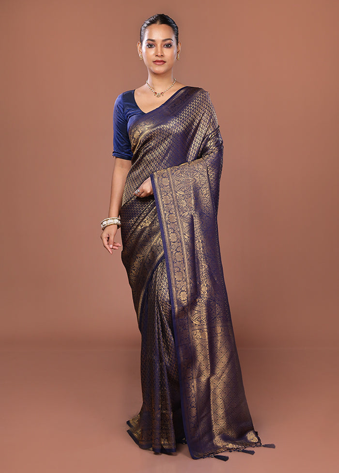 Blue Dupion Silk Saree With Blouse Piece