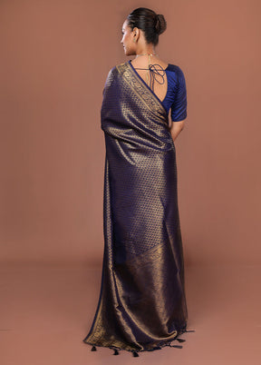 Blue Dupion Silk Saree With Blouse Piece