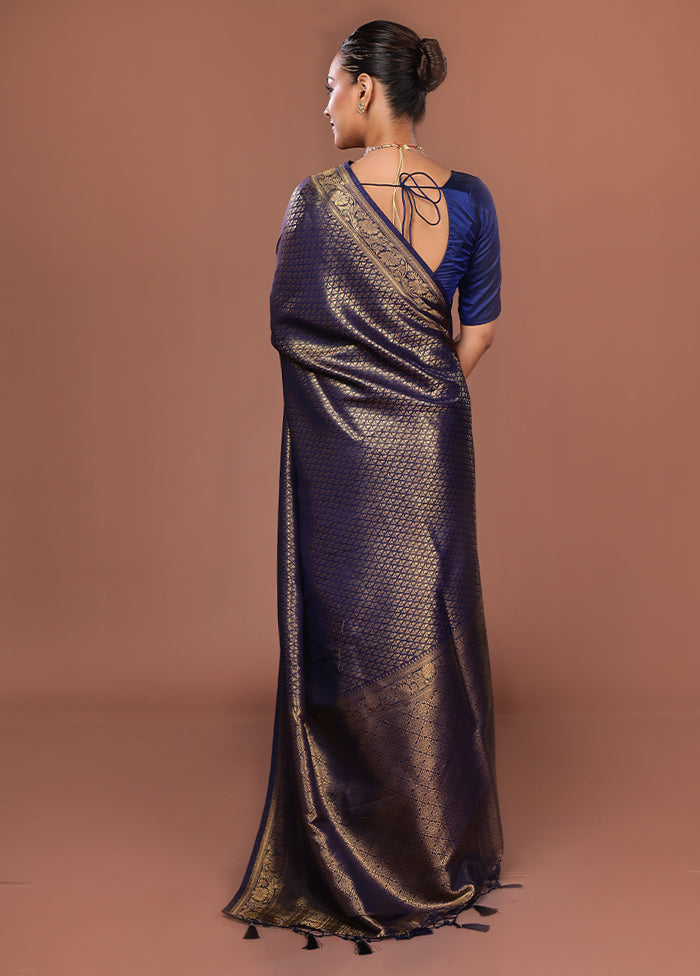 Blue Dupion Silk Saree With Blouse Piece