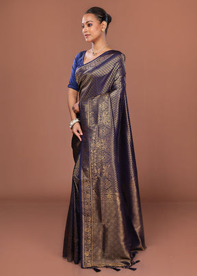 Blue Dupion Silk Saree With Blouse Piece