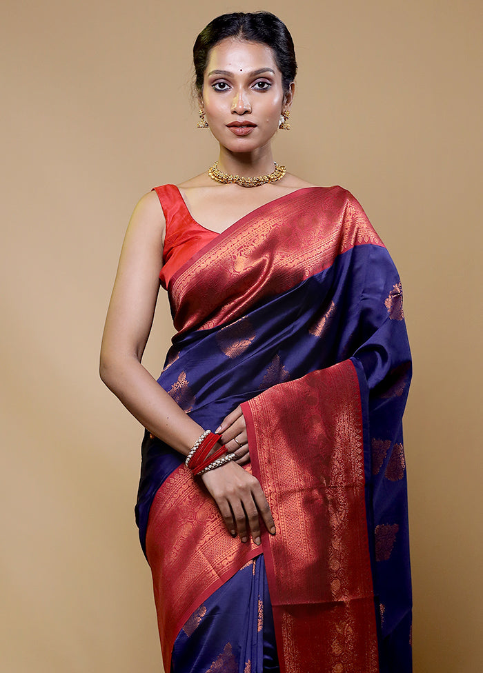 Blue Kanjivaram Silk Saree With Blouse Piece