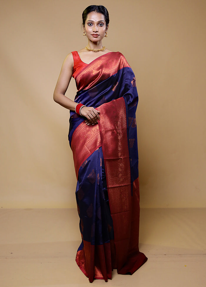 Blue Kanjivaram Silk Saree With Blouse Piece