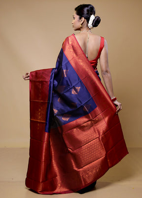 Blue Kanjivaram Silk Saree With Blouse Piece