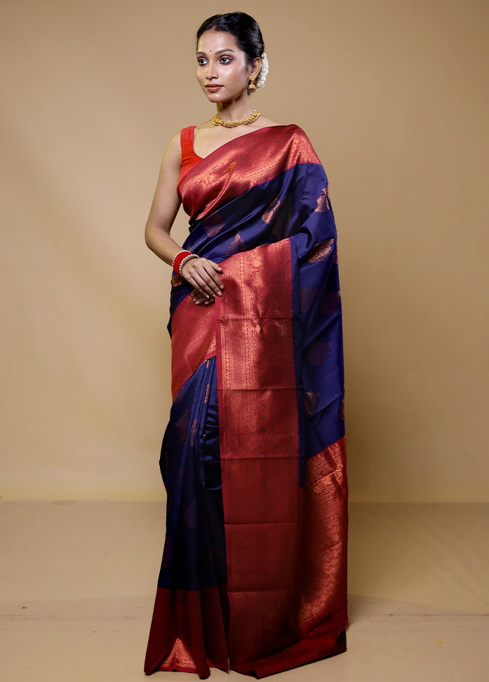 Blue Kanjivaram Silk Saree With Blouse Piece