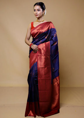 Blue Kanjivaram Silk Saree With Blouse Piece