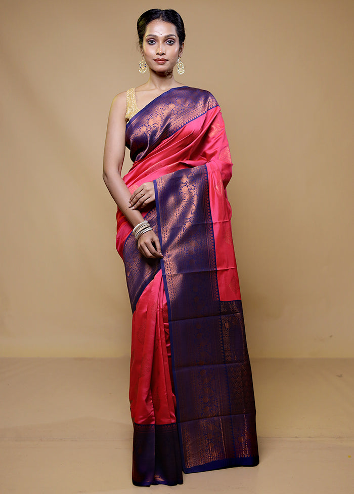 Pink Kanjivaram Silk Saree With Blouse Piece