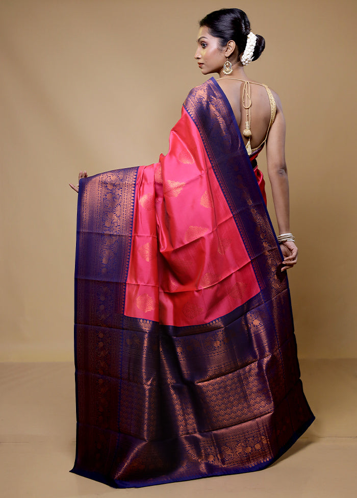 Pink Kanjivaram Silk Saree With Blouse Piece