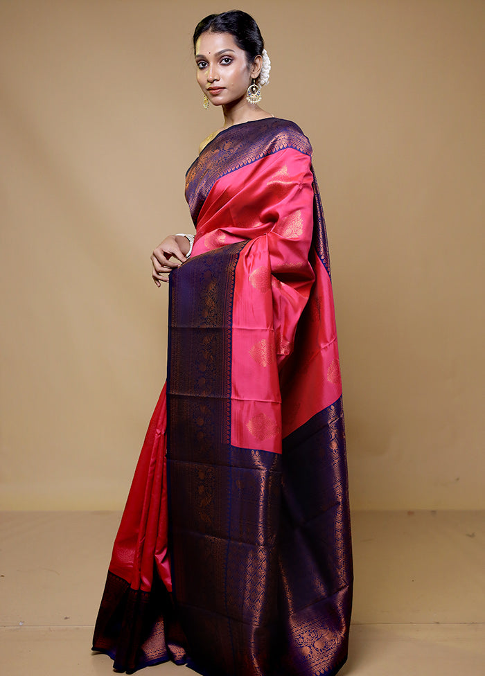 Pink Kanjivaram Silk Saree With Blouse Piece