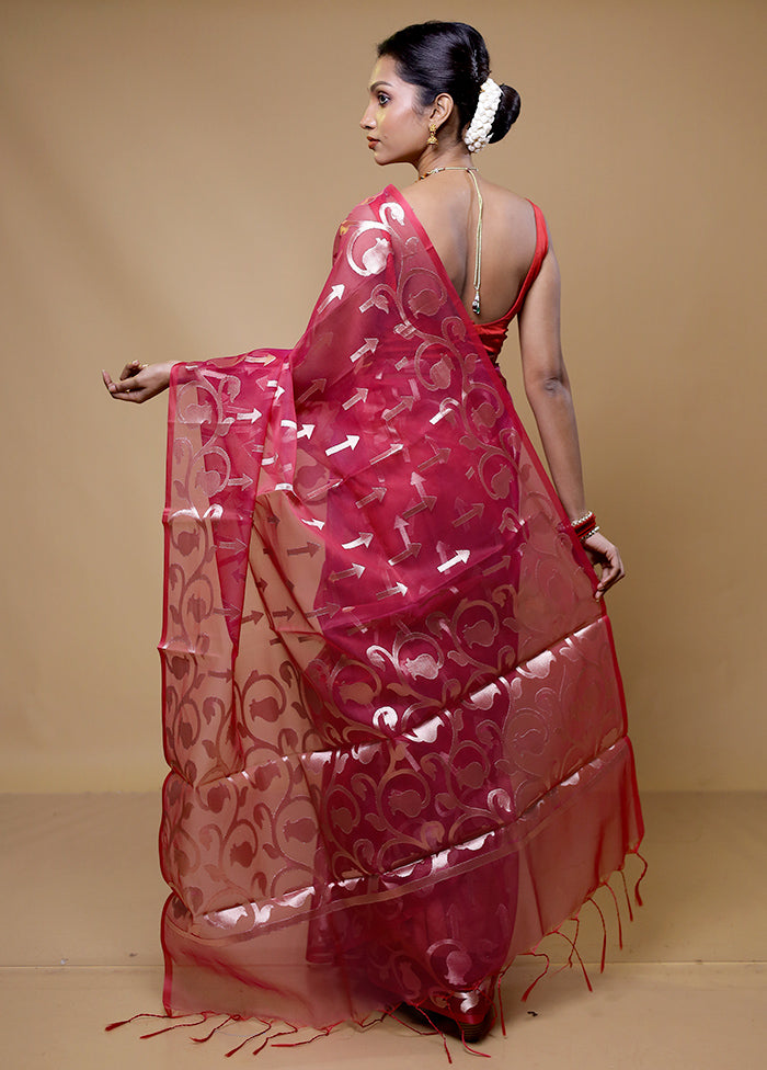 Red Organza Saree With Blouse Piece