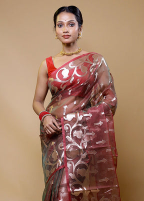 Maroon Organza Saree With Blouse Piece