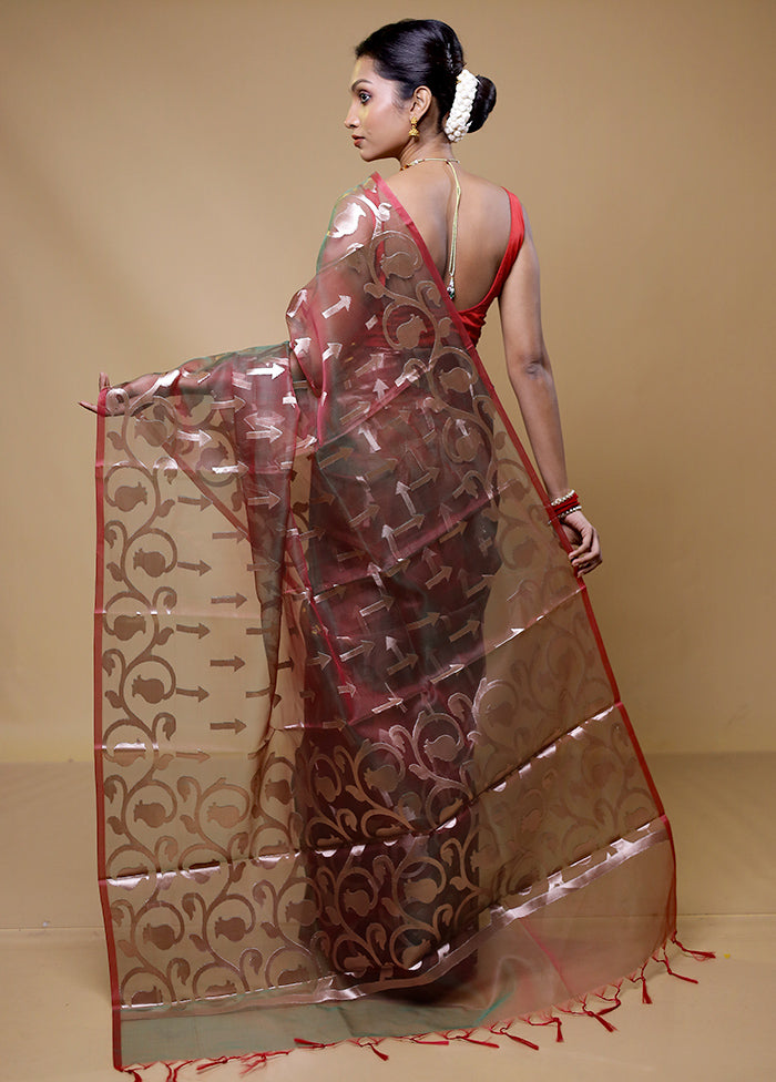 Maroon Organza Saree With Blouse Piece