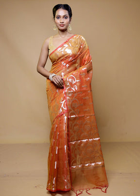 Orange Organza Saree With Blouse Piece