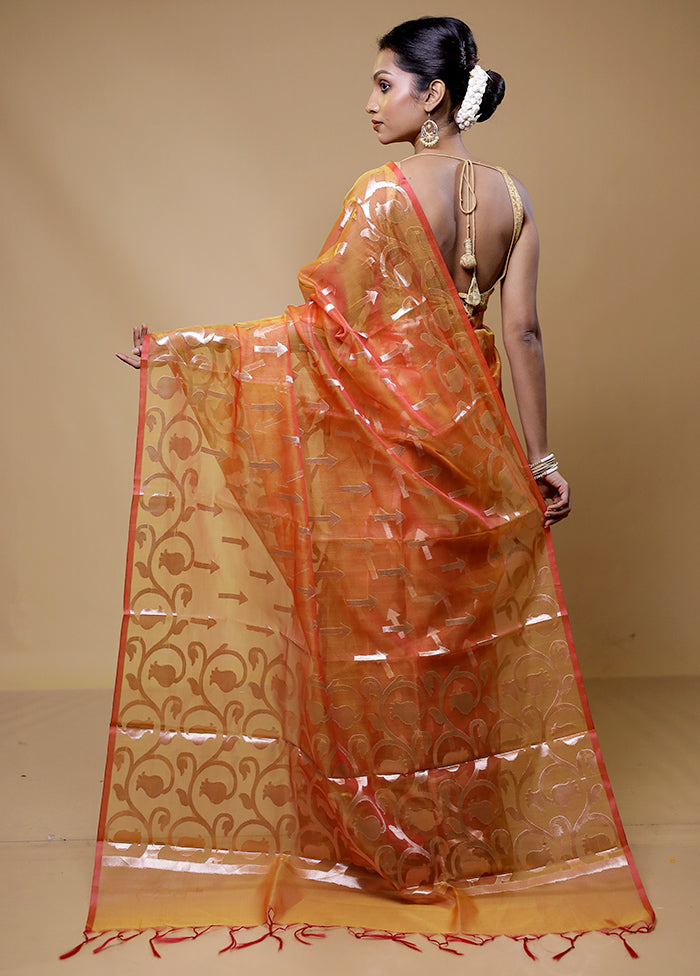 Orange Organza Saree With Blouse Piece