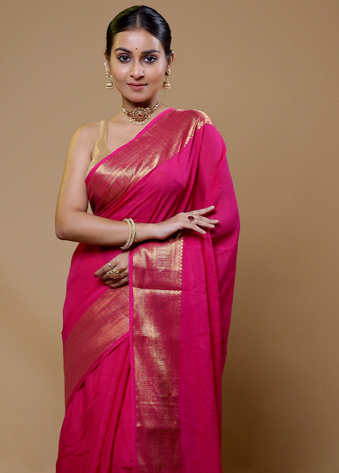 Pink Dupion Silk Saree With Blouse Piece