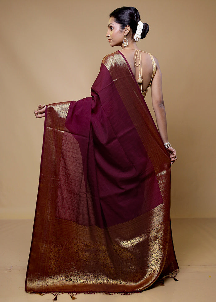 Maroon Dupion Silk Saree With Blouse Piece