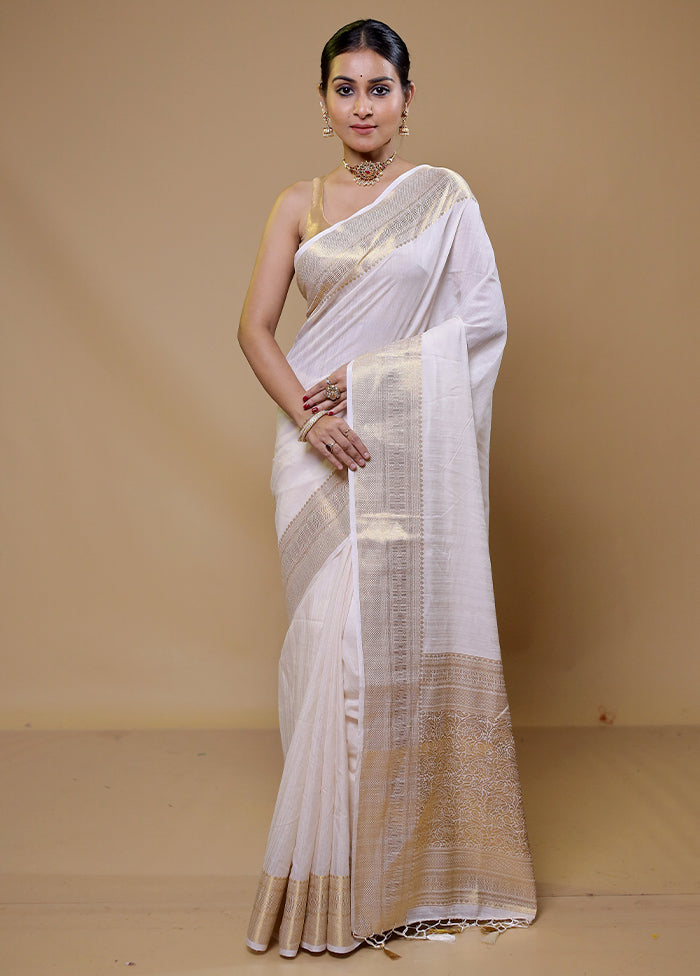 White Dupion Silk Saree With Blouse Piece