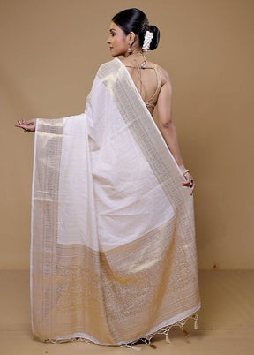 White Dupion Silk Saree With Blouse Piece