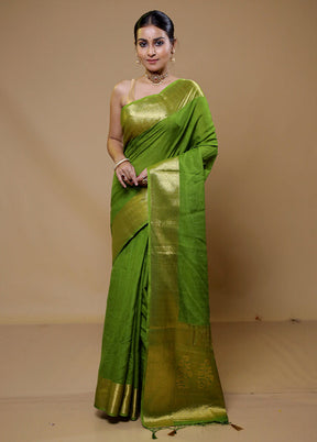 Green Dupion Silk Saree With Blouse Piece