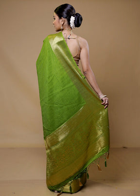 Green Dupion Silk Saree With Blouse Piece