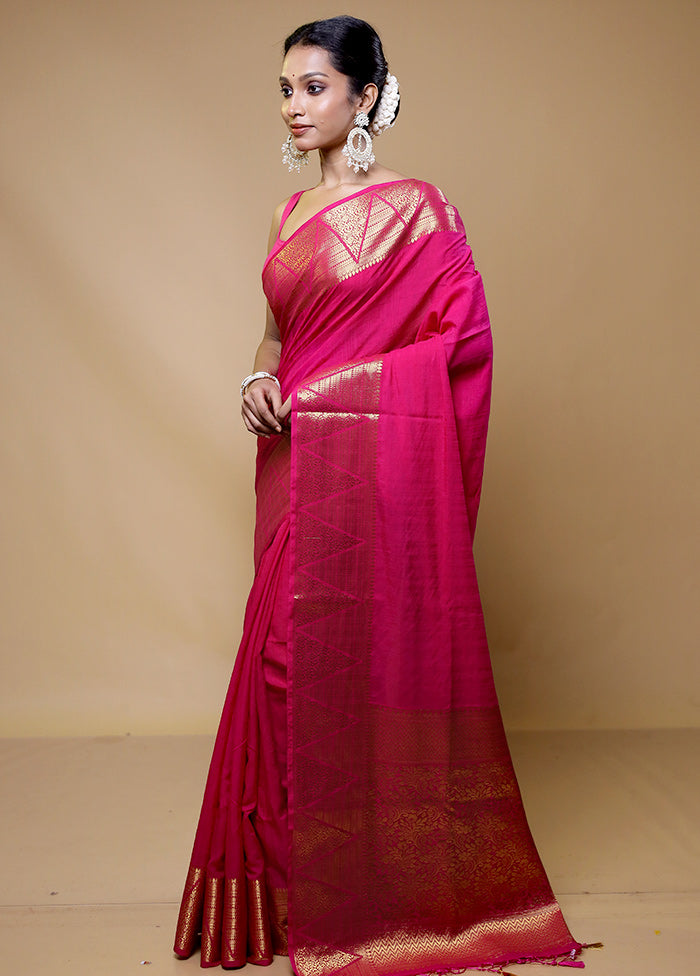 Pink Dupion Silk Saree With Blouse Piece