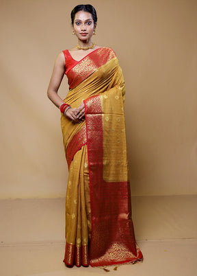 Yellow Dupion Silk Saree With Blouse Piece