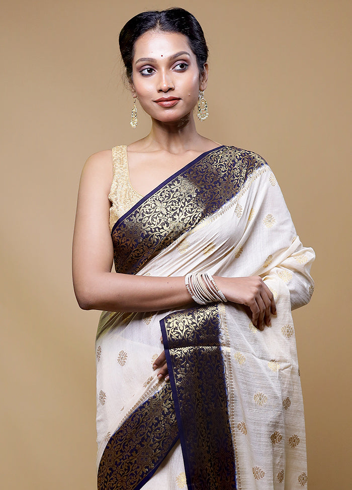 White Dupion Silk Saree With Blouse Piece