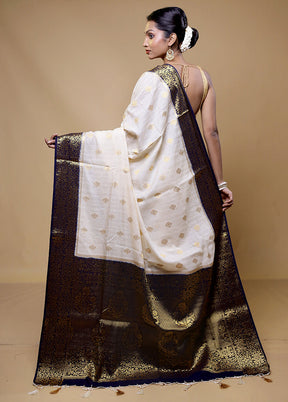 White Dupion Silk Saree With Blouse Piece