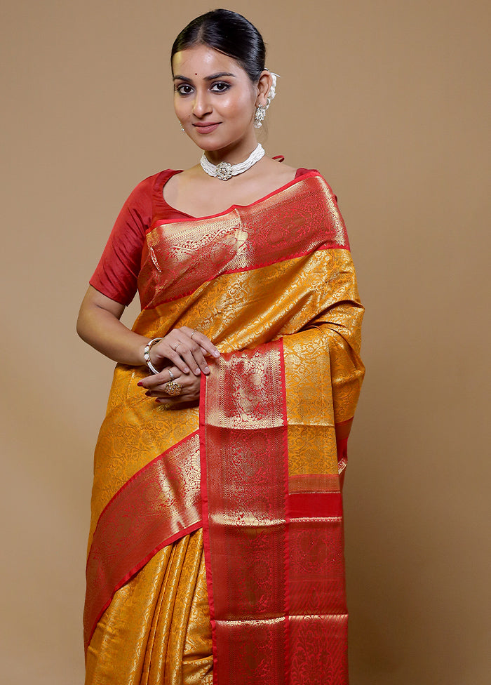 Yellow Kanjivaram Silk Saree With Blouse Piece