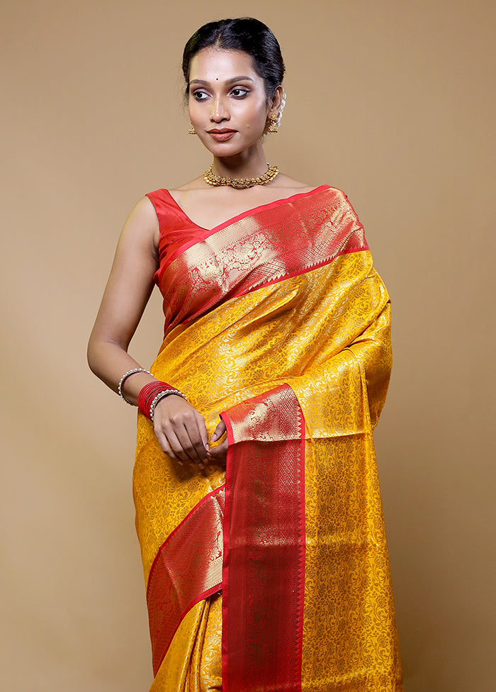 Yellow Kanjivaram Silk Saree With Blouse Piece